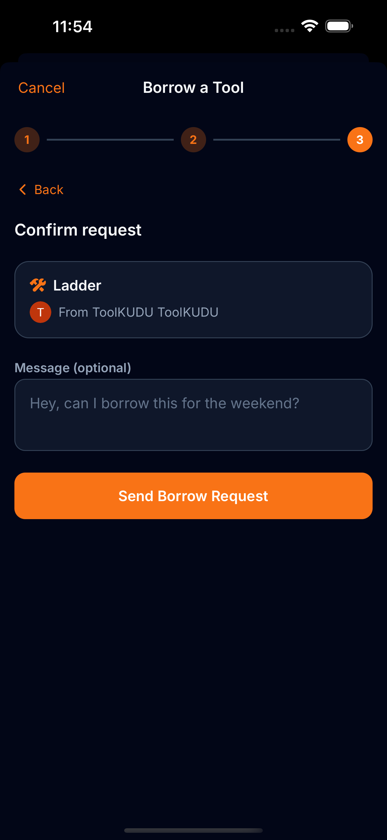 toolKUDU borrow flow step five screen